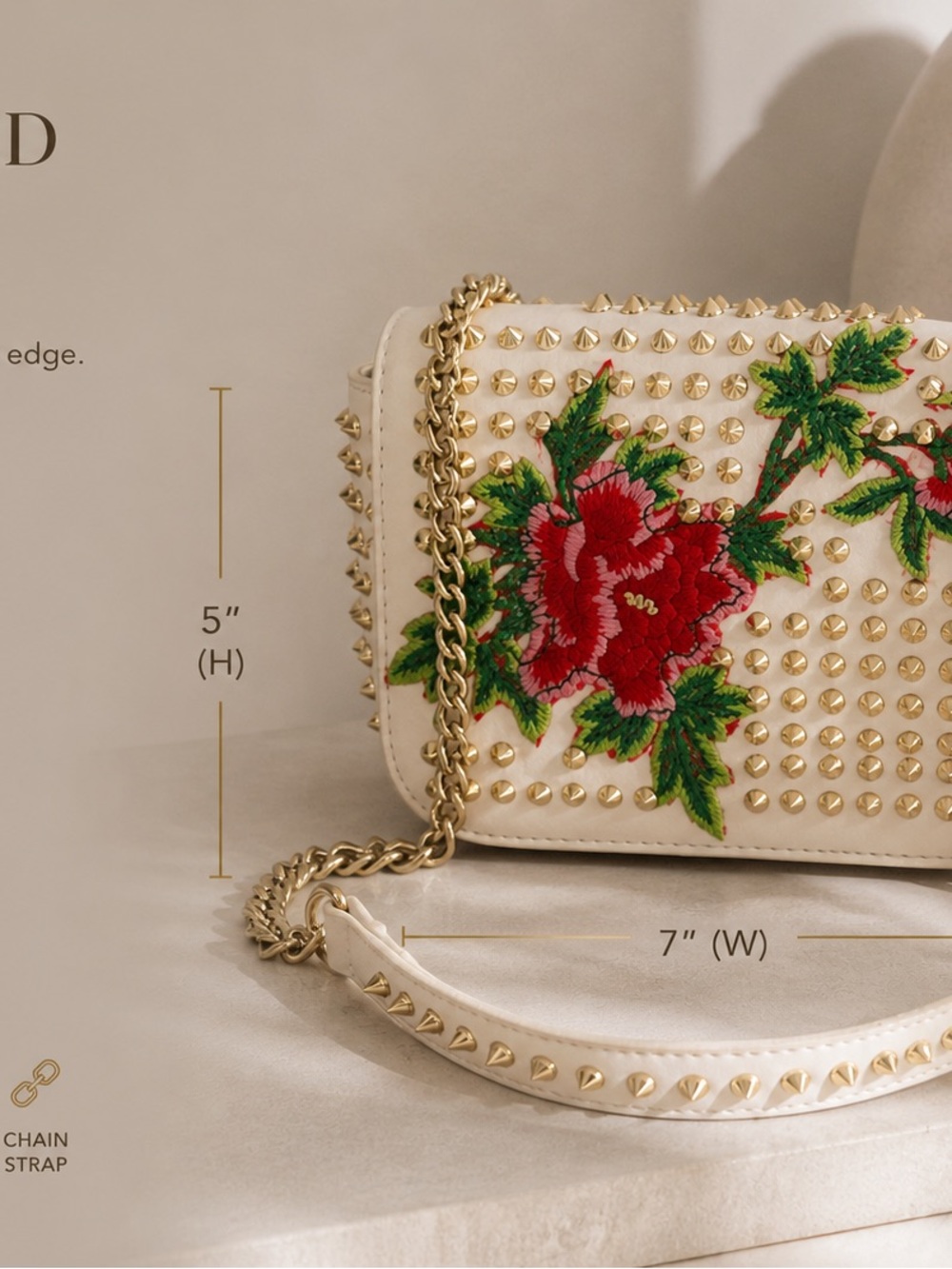 Floral Studded Crossbody Bag | Cream Embroidered Mini Chain Purse